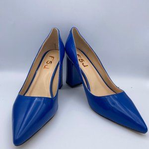 FSJ Blue Pointy Chunky Heels